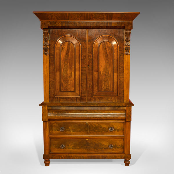 Antique Linen Press, Victorian, Housekeeper's Cupboard, Flame Mahogany, c.1860 - London Fine Antiques
