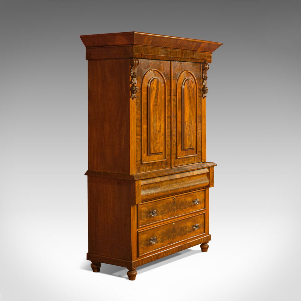 Antique Linen Press, Victorian, Housekeeper's Cupboard, Flame Mahogany, c.1860 - London Fine Antiques