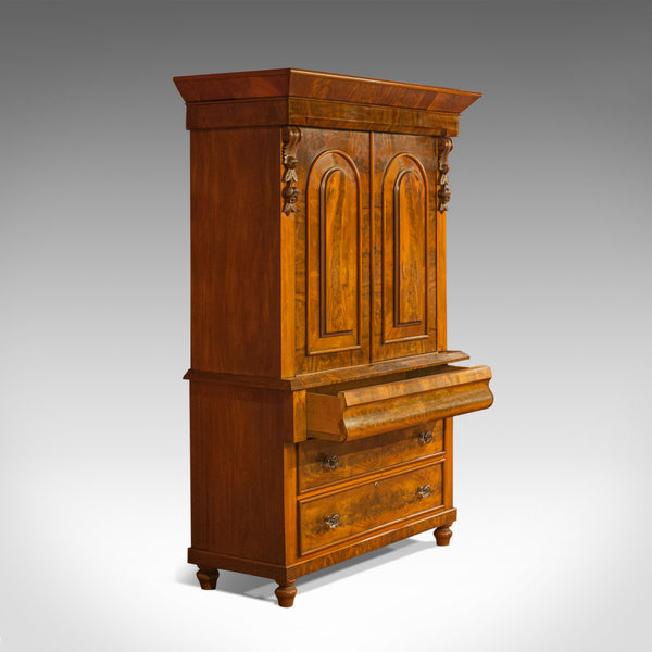 Antique Linen Press, Victorian, Housekeeper's Cupboard, Flame Mahogany, c.1860 - London Fine Antiques