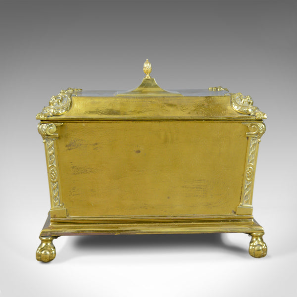 Antique Log Bin, Brass Fireside Storage Box, Victorian Fireplace Accessories - London Fine Antiques