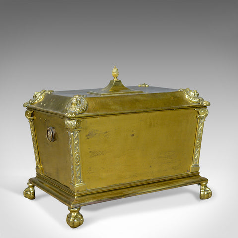 Antique Log Bin, Brass Fireside Storage Box, Victorian Fireplace Accessories - London Fine Antiques