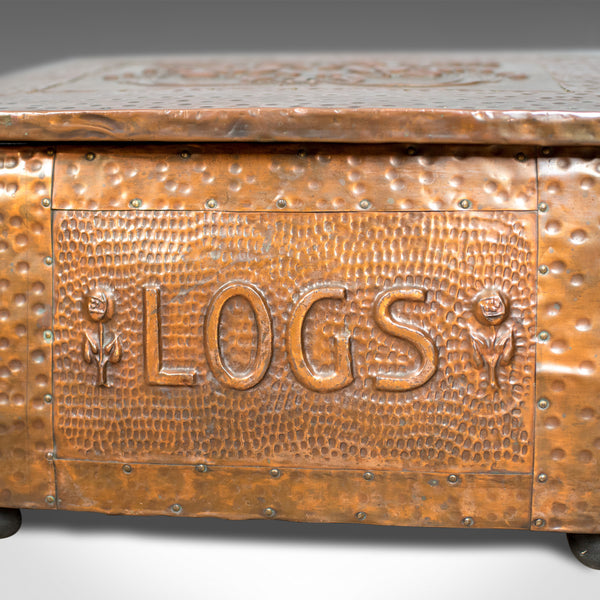 Antique Log Box, English, Art Nouveau, Fireside Scuttle, Copper, Circa 1920 - London Fine Antiques
