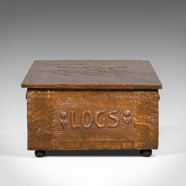 Antique Log Box, English, Art Nouveau, Fireside Scuttle, Copper, Circa 1920 - London Fine Antiques