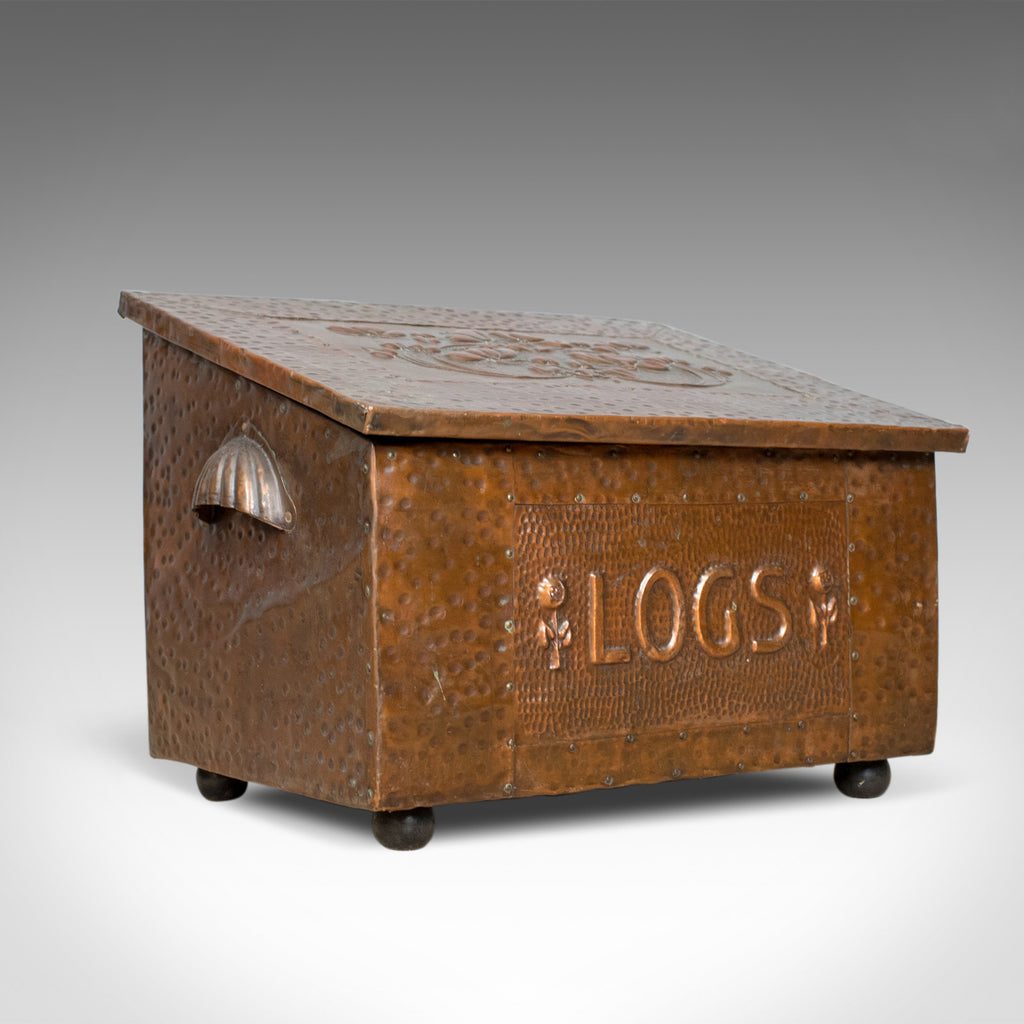 Antique Log Box, English, Art Nouveau, Fireside Scuttle, Copper, Circa 1920 - London Fine Antiques