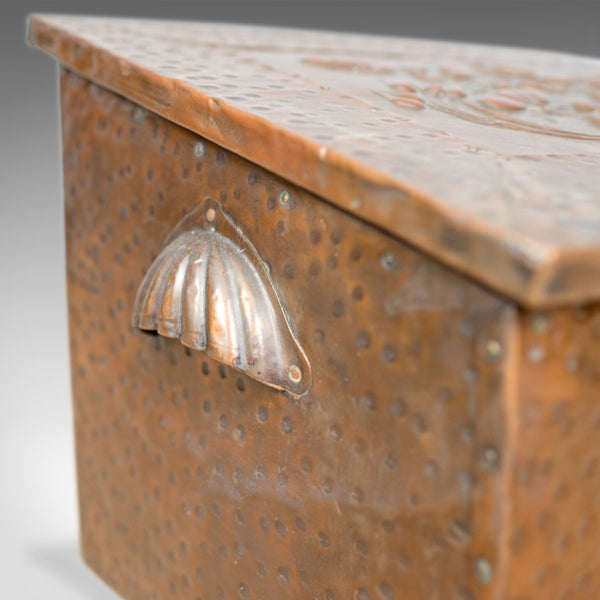 Antique Log Box, English, Art Nouveau, Fireside Scuttle, Copper, Circa 1920 - London Fine Antiques