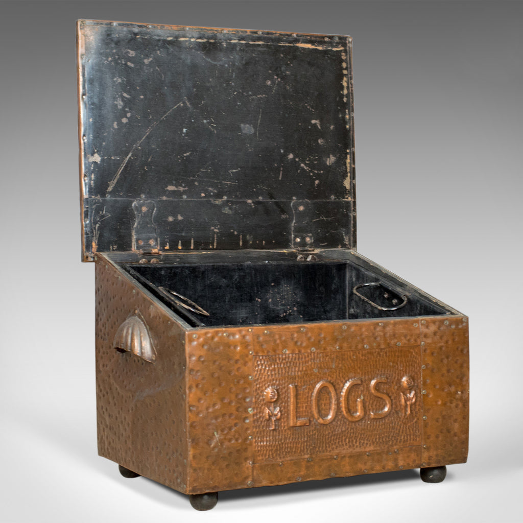 Antique Log Box English Art Nouveau Fireside Scuttle Copper Circa London Fine Antiques