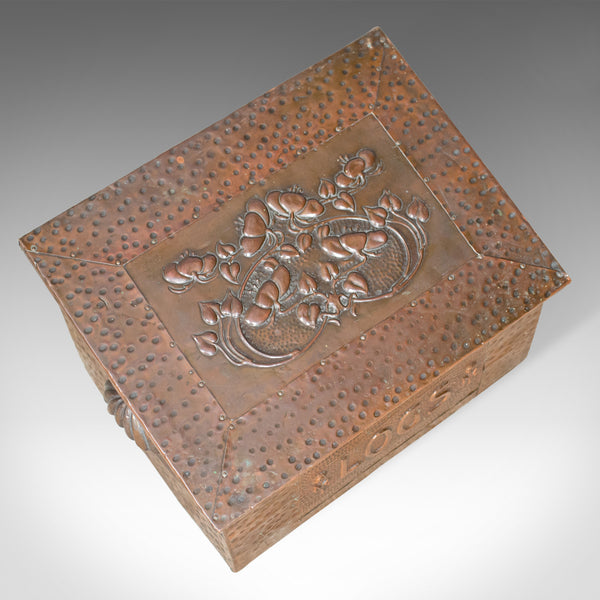 Antique Log Box, English, Art Nouveau, Fireside Scuttle, Copper, Circa 1920 - London Fine Antiques