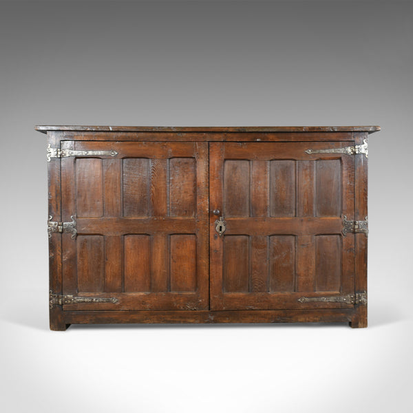 Antique Long Cupboard, Large, Heavy, Early, English, Oak, Panelled C17th & Later - London Fine Antiques