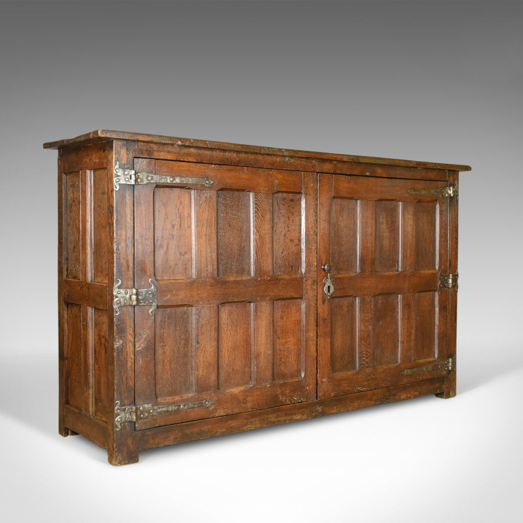 Antique Long Cupboard, Large, Heavy, Early, English, Oak, Panelled C17th & Later - London Fine Antiques