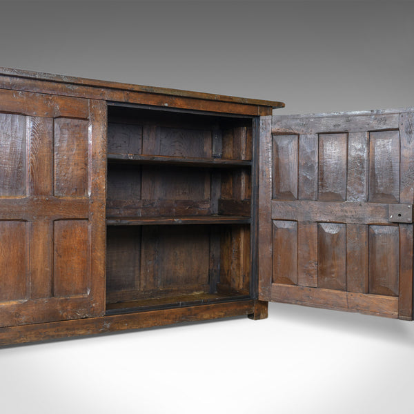 Antique Long Cupboard, Large, Heavy, Early, English, Oak, Panelled C17th & Later - London Fine Antiques