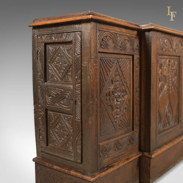 Antique Long Cupboard, c.1700 and Later English Carved Oak Dresser Base Cabinet - London Fine Antiques