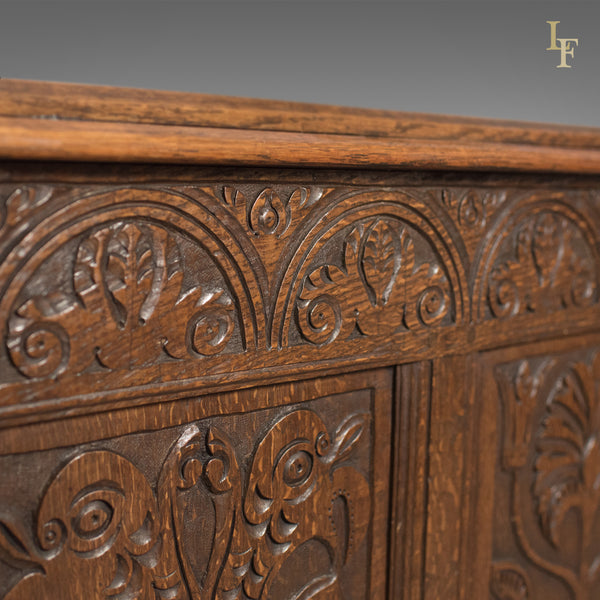 Antique Long Cupboard, c.1700 and Later English Carved Oak Dresser Base Cabinet - London Fine Antiques