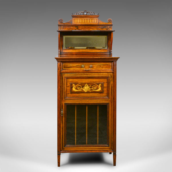 Antique Music Cabinet, Rosewood, English, Victorian, Mirror Back, Circa 1880 - London Fine Antiques