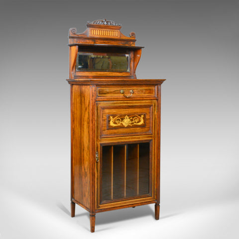 Antique Music Cabinet, Rosewood, English, Victorian, Mirror Back, Circa 1880 - London Fine Antiques