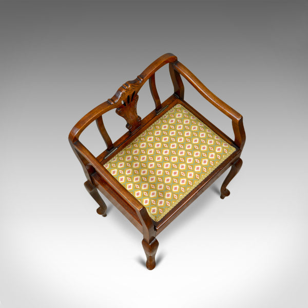 Antique Music Stool, English, Edwardian, Mahogany, Piano Seat, Needlepoint c1910 - London Fine Antiques