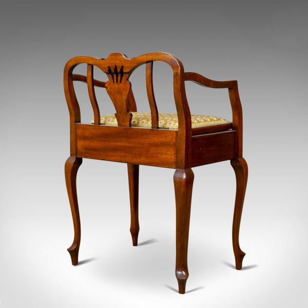 Antique Music Stool, English, Edwardian, Mahogany, Piano Seat, Needlepoint c1910 - London Fine Antiques