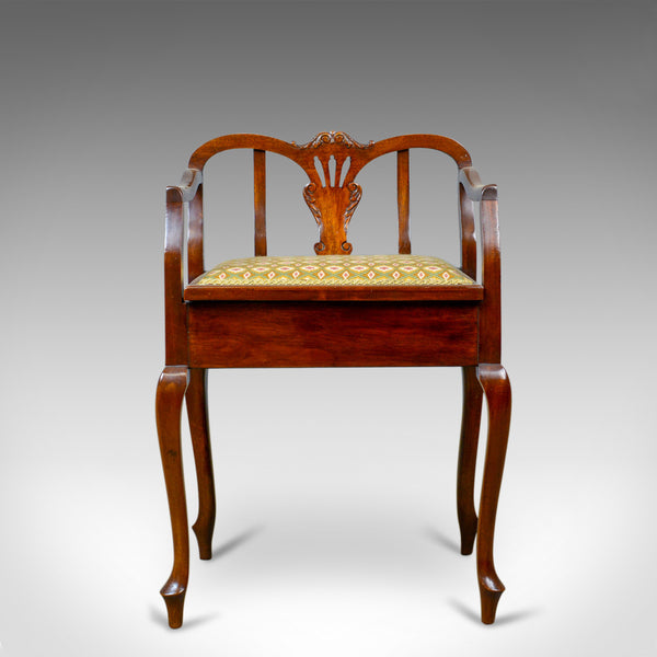 Antique Music Stool, English, Edwardian, Mahogany, Piano Seat, Needlepoint c1910 - London Fine Antiques