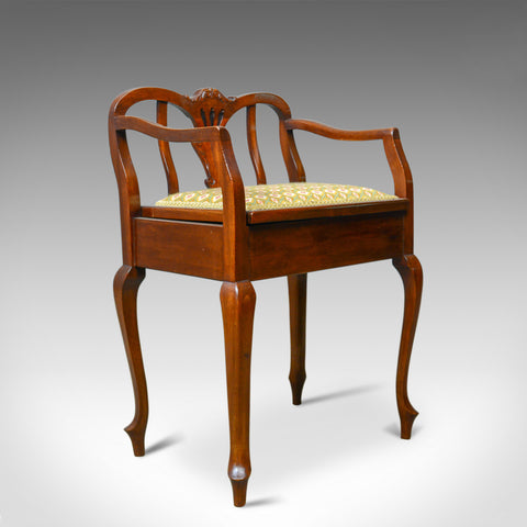 Antique Music Stool, English, Edwardian, Mahogany, Piano Seat, Needlepoint c1910 - London Fine Antiques