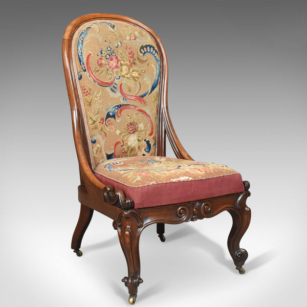 Antique Nursing Chair, English Walnut, Needlepoint Tapestry Victorian Circa 1840 - London Fine Antiques