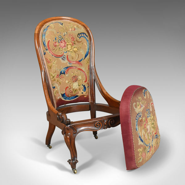 Antique Nursing Chair, English Walnut, Needlepoint Tapestry Victorian Circa 1840 - London Fine Antiques