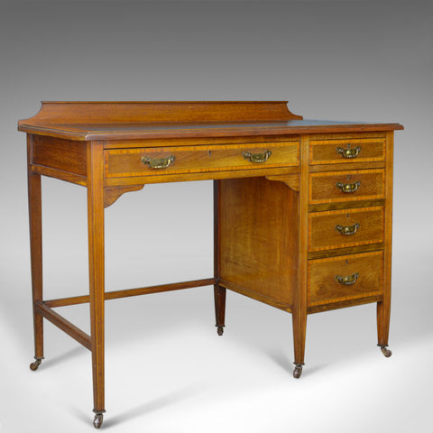 Antique Open Pedestal Desk, English, Edwardian, Kneehole, Writing, Circa 1910 - London Fine Antiques