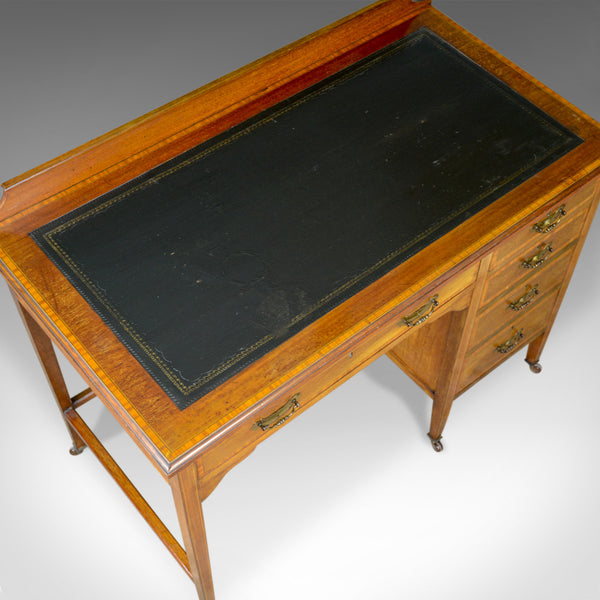 Antique Open Pedestal Desk, English, Edwardian, Kneehole, Writing, Circa 1910 - London Fine Antiques