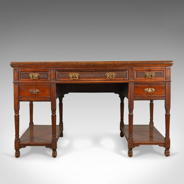 Antique Open Pedestal Desk, English Walnut, W Walker and Sons, London Circa 1870 - London Fine Antiques
