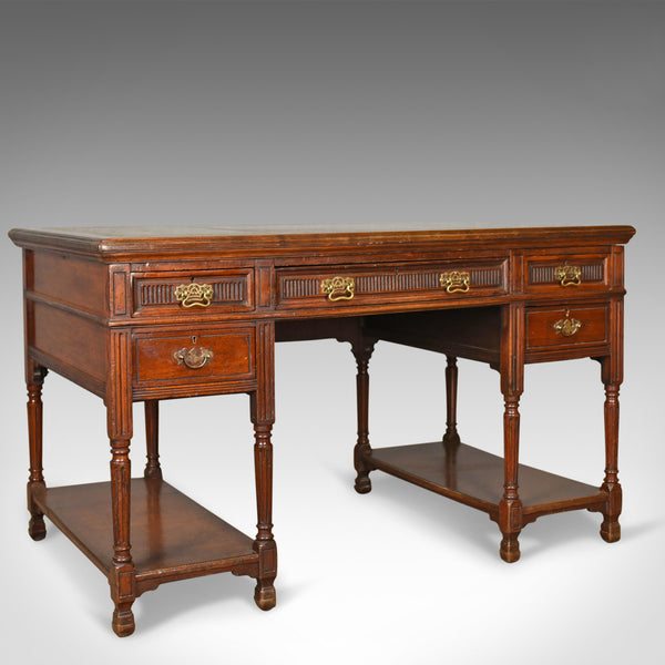 Antique Open Pedestal Desk, English Walnut, W Walker and Sons, London Circa 1870 - London Fine Antiques