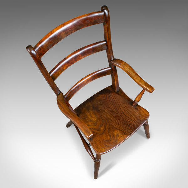 Antique Oxford Elbow Chair, Victorian, Windsor, Lath Back, Armchair, Elm, c.1850 - London Fine Antiques