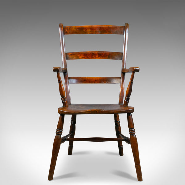 Antique Oxford Elbow Chair, Victorian, Windsor, Lath Back, Armchair, Elm, c.1850 - London Fine Antiques