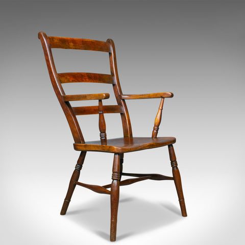 Antique Oxford Elbow Chair, Victorian, Windsor, Lath Back, Armchair, Elm, c.1850 - London Fine Antiques