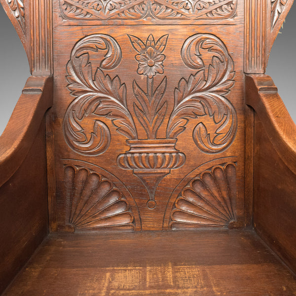 Antique Pair of Baronial Hall Chairs, English Oak Armchairs, c.1900 - London Fine Antiques