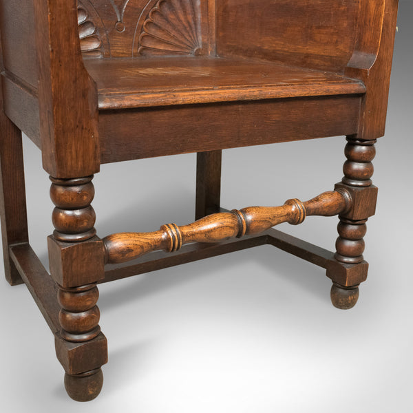 Antique Pair of Baronial Hall Chairs, English Oak Armchairs, c.1900 - London Fine Antiques