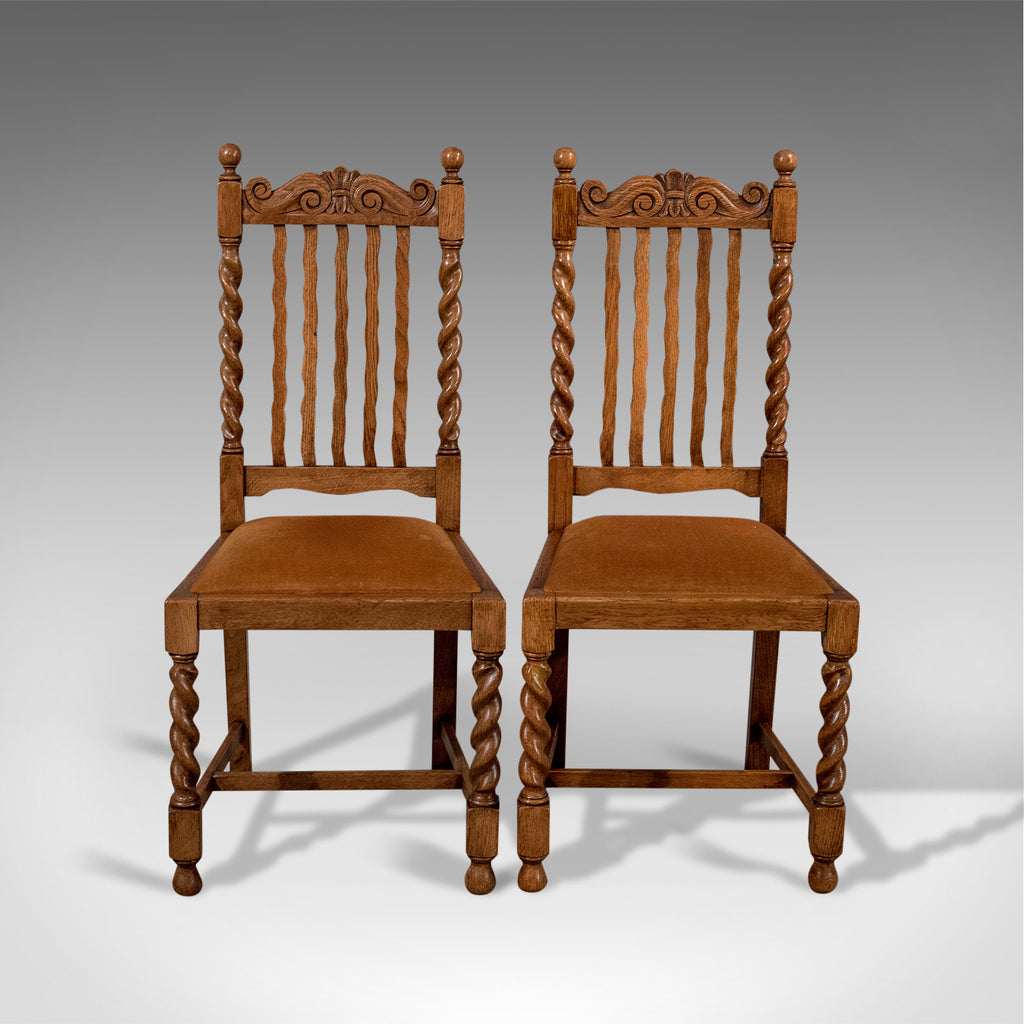 Antique Pair of Chairs, English, Oak, Dining, Side, Hall, Edwardian Circa 1910 - London Fine Antiques