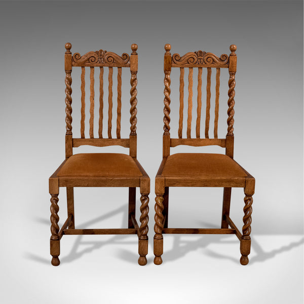 Antique Pair of Chairs, English, Oak, Dining, Side, Hall, Edwardian Circa 1910 - London Fine Antiques