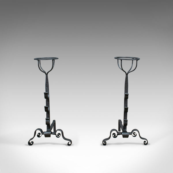 Antique Pair of Firedogs, English, Medieval Revival, Andirons, Forged Circa 1900 - London Fine Antiques
