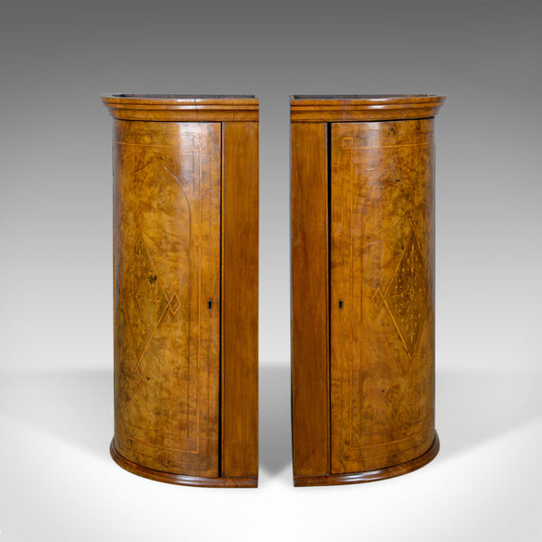 Antique Pair of Georgian Revival Corner Cabinets, English, Burr Walnut, c.1910 - London Fine Antiques