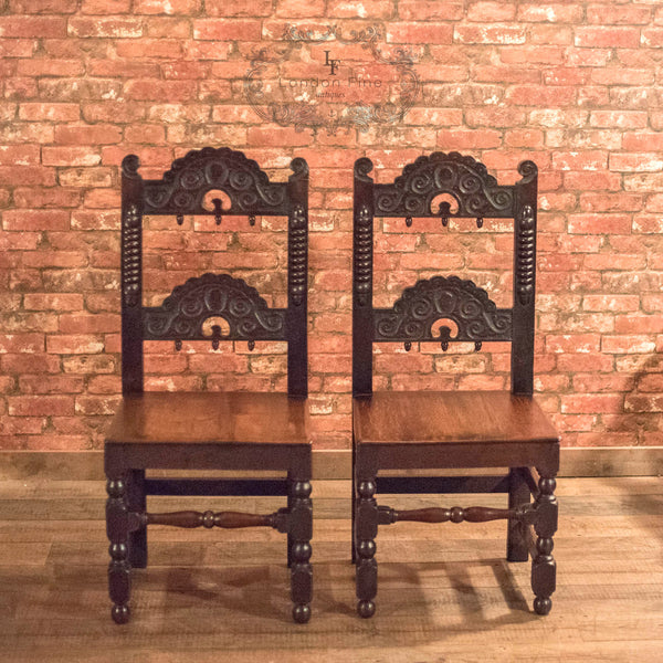 Victorian Pair of Oak Hall Chairs, c.1880 - London Fine Antiques