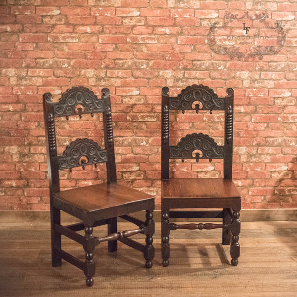 Victorian Pair of Oak Hall Chairs, c.1880 - London Fine Antiques