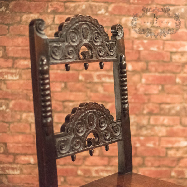 Victorian Pair of Oak Hall Chairs, c.1880 - London Fine Antiques