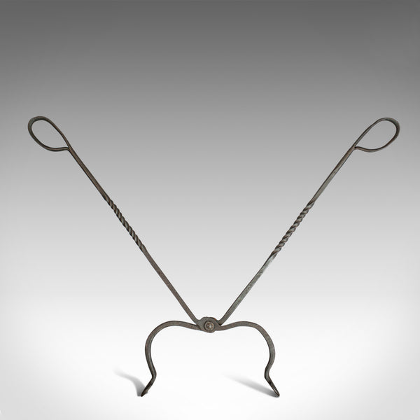 Antique Pair of Large Fire Tongs, Georgian, Hand Forged Iron, Stirrup circa 1800 - London Fine Antiques