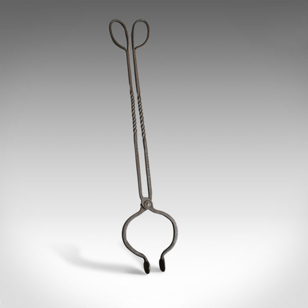 Antique Pair of Large Fire Tongs, Georgian, Hand Forged Iron, Stirrup circa 1800 - London Fine Antiques