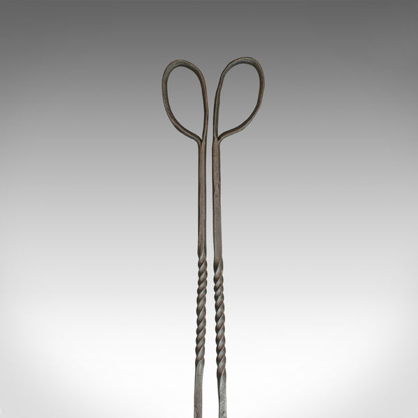 Antique Pair of Large Fire Tongs, Georgian, Hand Forged Iron, Stirrup circa 1800 - London Fine Antiques