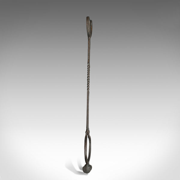 Antique Pair of Large Fire Tongs, Georgian, Hand Forged Iron, Stirrup circa 1800 - London Fine Antiques
