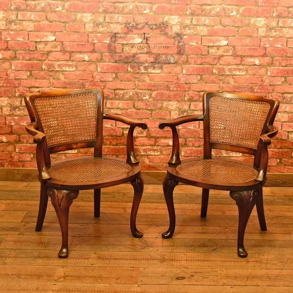 A Pair of Early 20th Century Beech & Cane Armchairs - London Fine Antiques