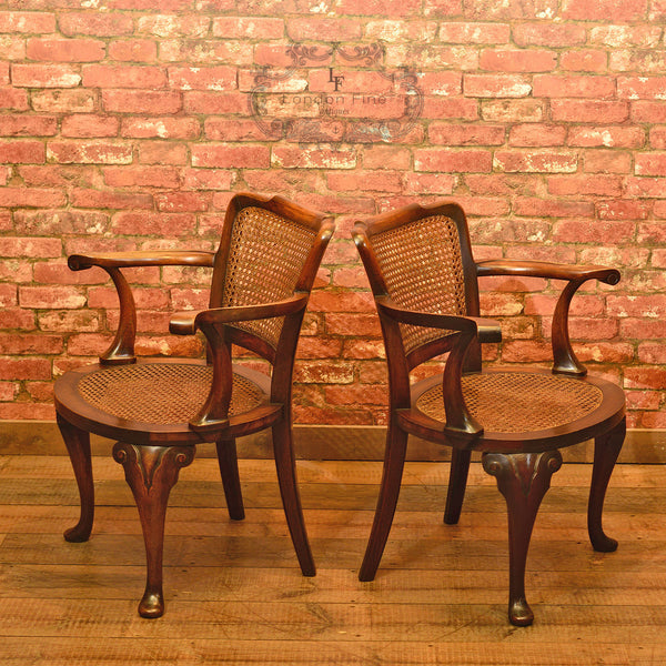 A Pair of Early 20th Century Beech & Cane Armchairs - London Fine Antiques