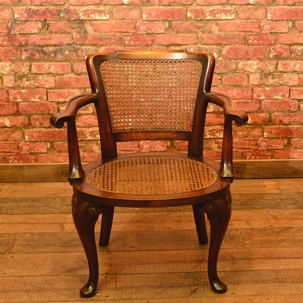 A Pair of Early 20th Century Beech & Cane Armchairs - London Fine Antiques