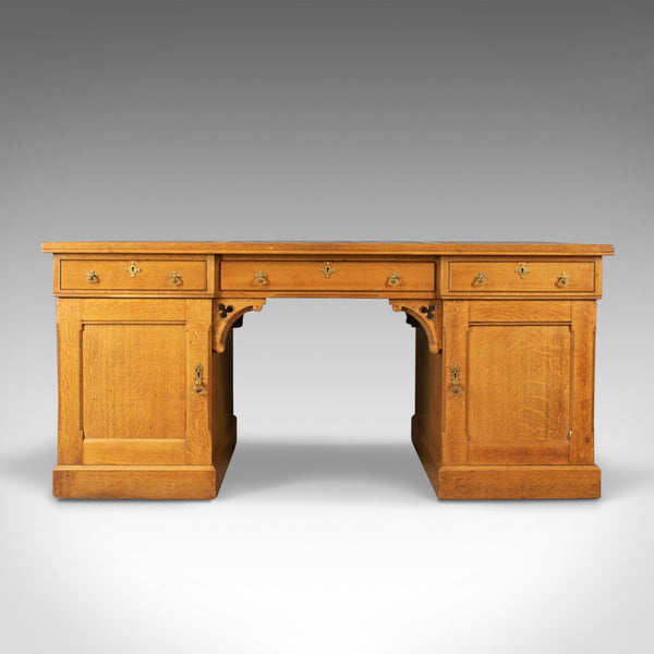 Antique Partner's Desk, John Taylor & Son, Edinburgh, Gothic, Oak, Circa 1870 - London Fine Antiques