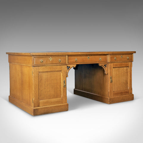 Antique Partner's Desk, John Taylor & Son, Edinburgh, Gothic, Oak, Circa 1870 - London Fine Antiques