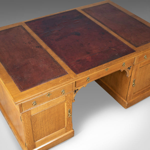 Antique Partner's Desk, John Taylor & Son, Edinburgh, Gothic, Oak, Circa 1870 - London Fine Antiques
